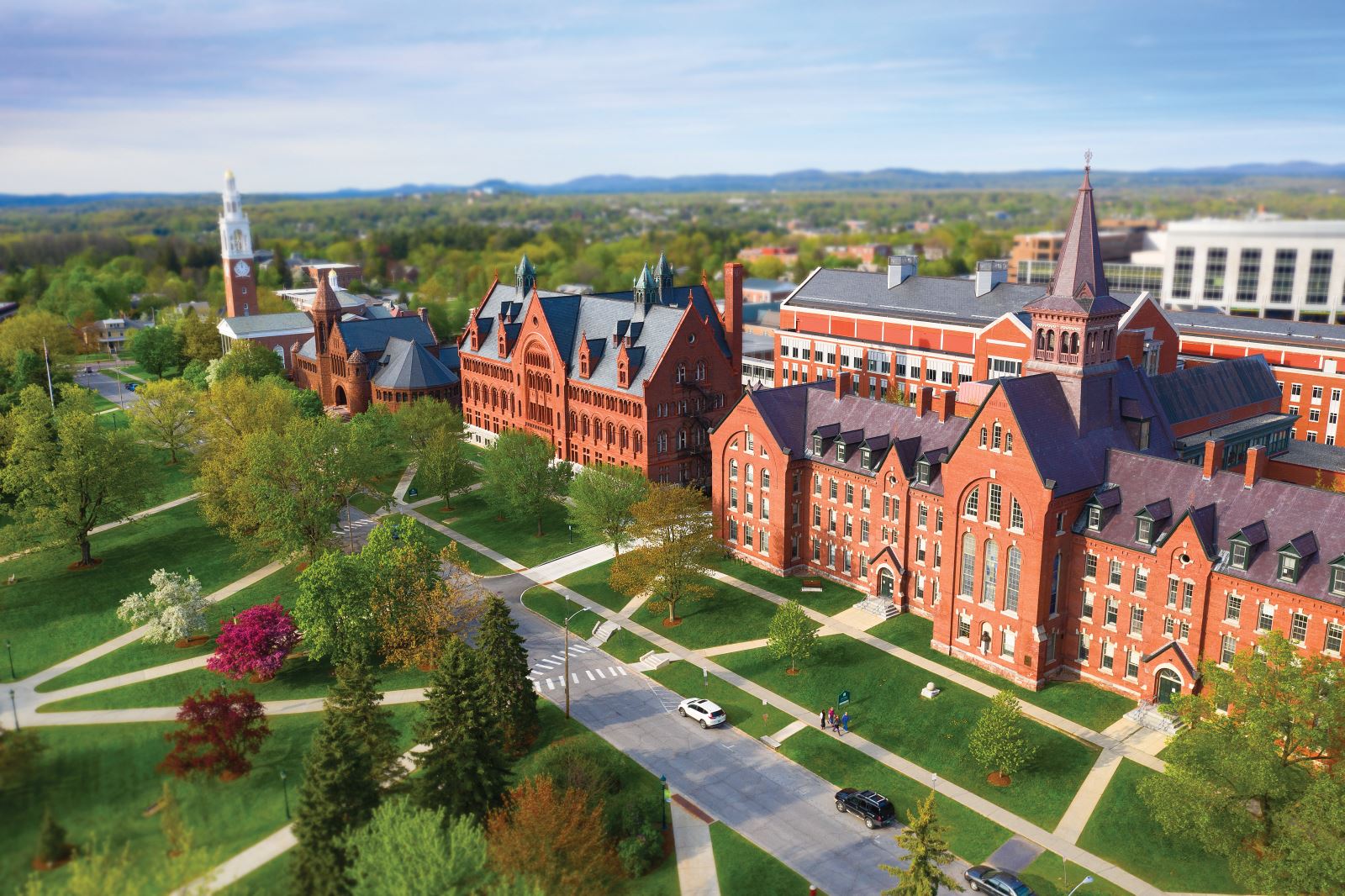 Drone view of UVM's central campus.